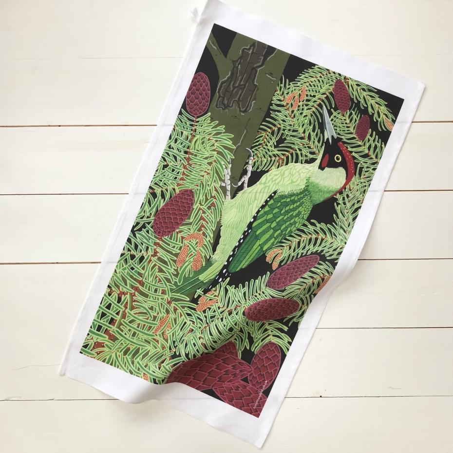 Green Woodpecker Tea Towel